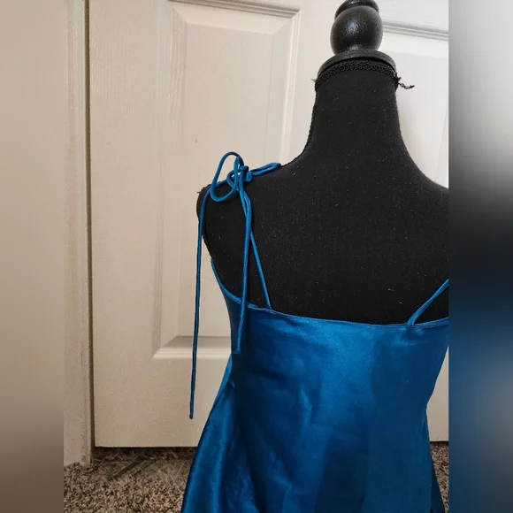 Victoria's Secret Blue Teal Satin Slip Mini Dress Chemise XS - Picture 5 of 11